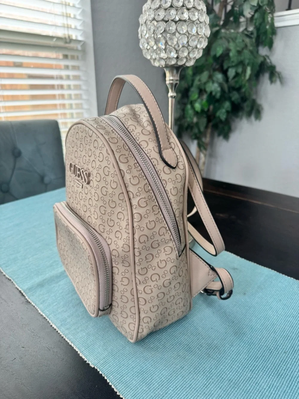 GUESS Logo Mini Backpack in Taupe Pink